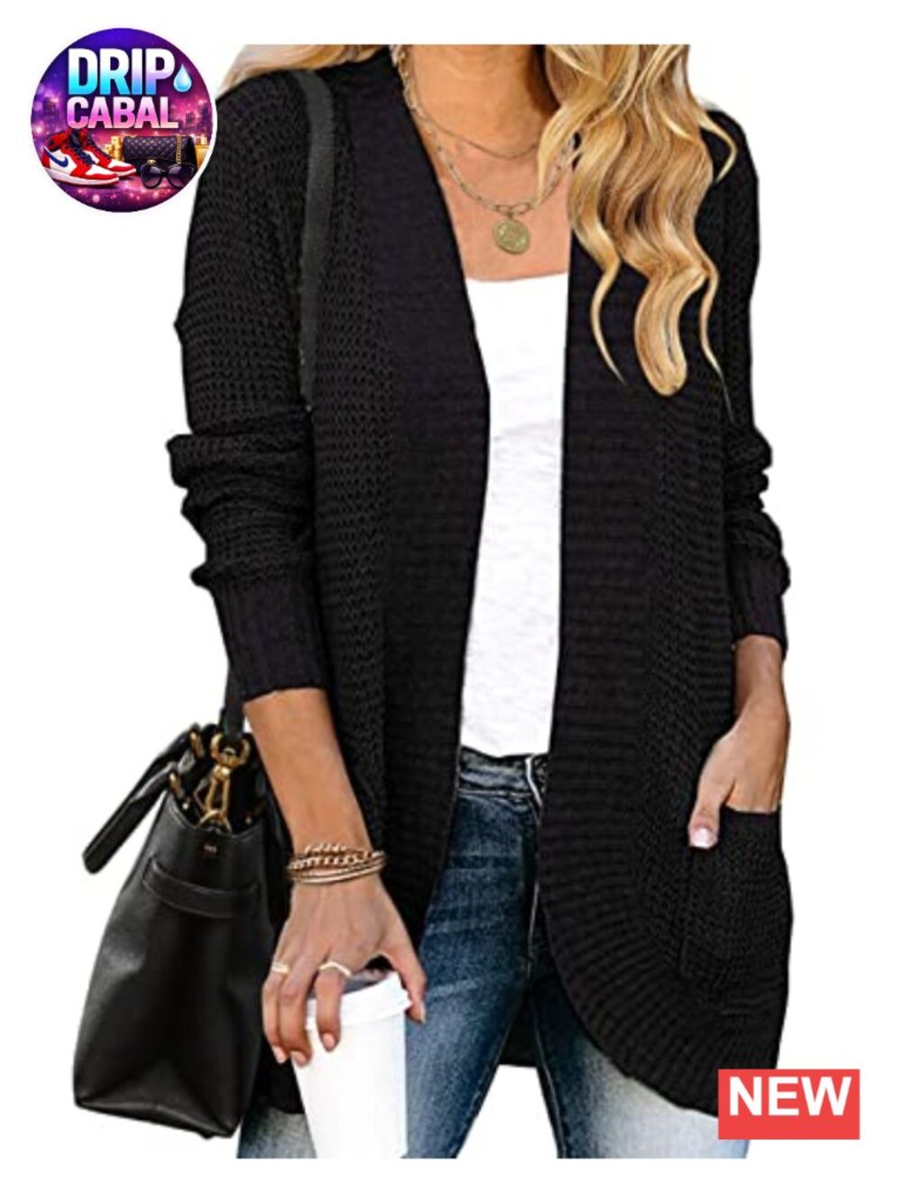 Womens Long Sleeve Open Front Chunky Knit Draped Cardigan Sweater Outwear